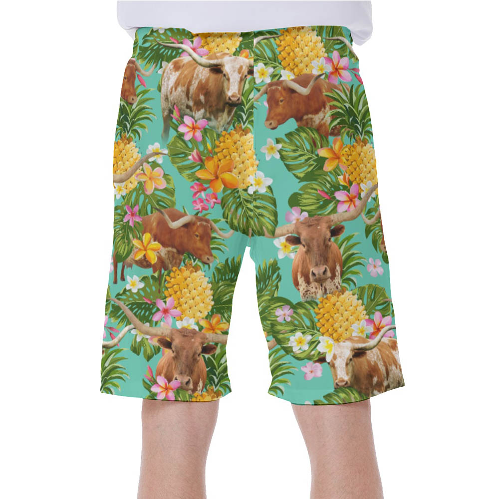 Tropical Pineapple Longhorn Texas Cow Hawaiian Swim Trunks For Men