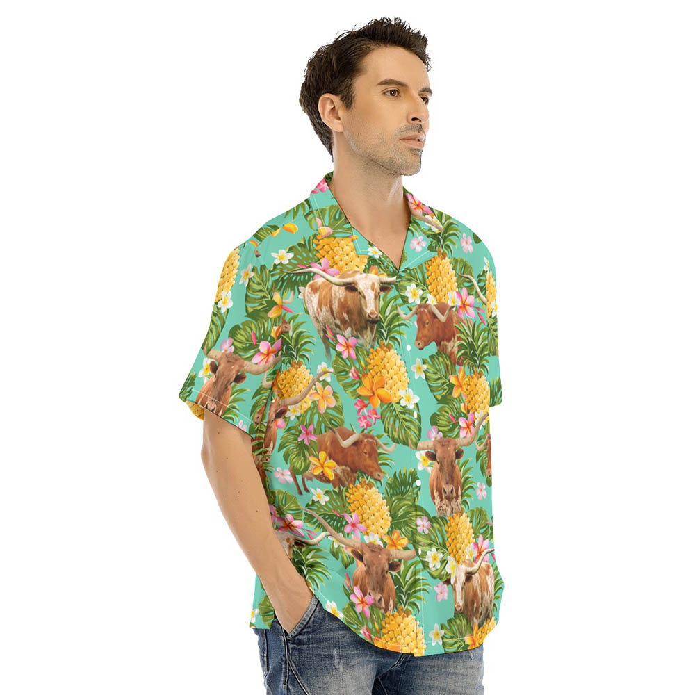Tropical Pineapple Longhorn Cow Aloha Shirt