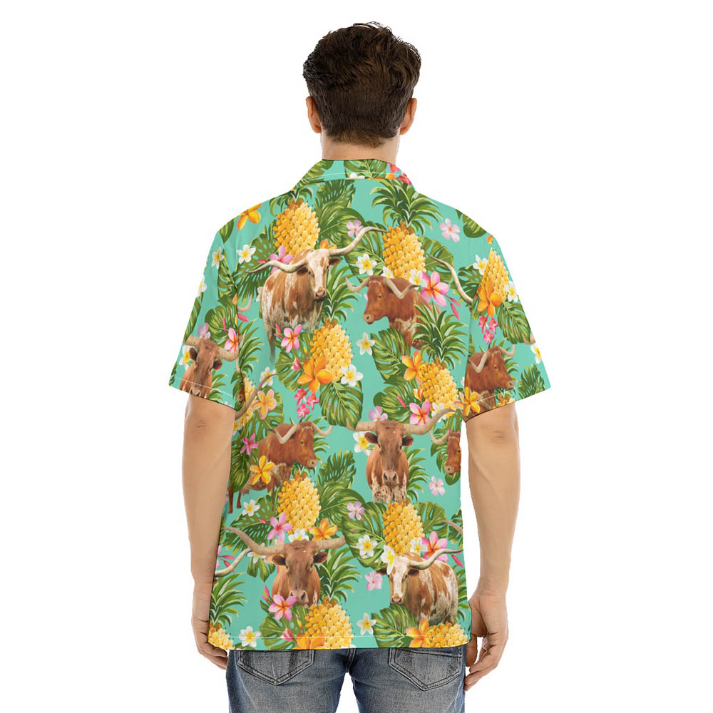 Tropical Pineapple Longhorn Cow Aloha Shirt