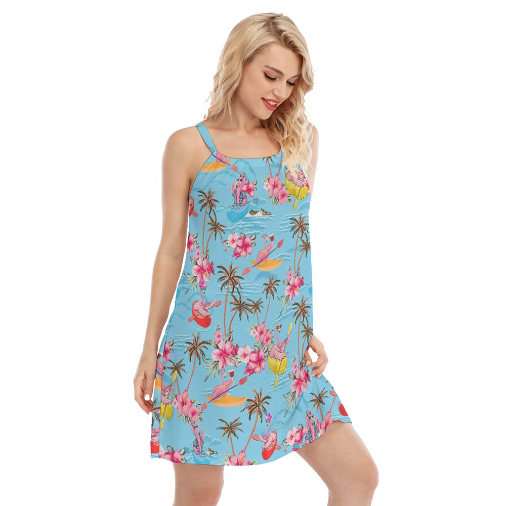Tropical Flamingo Kayaking Hawaiian Cami Dress For Women