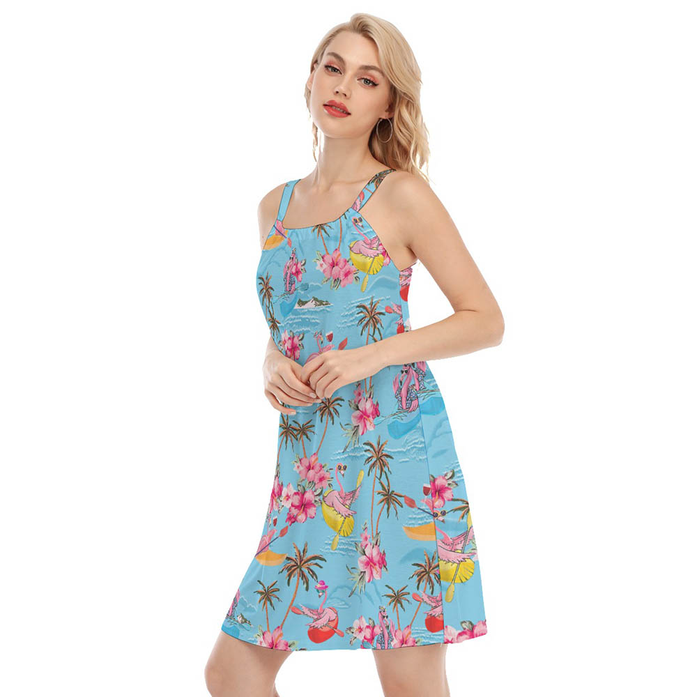 Tropical Flamingo Kayaking Hawaiian Cami Dress For Women