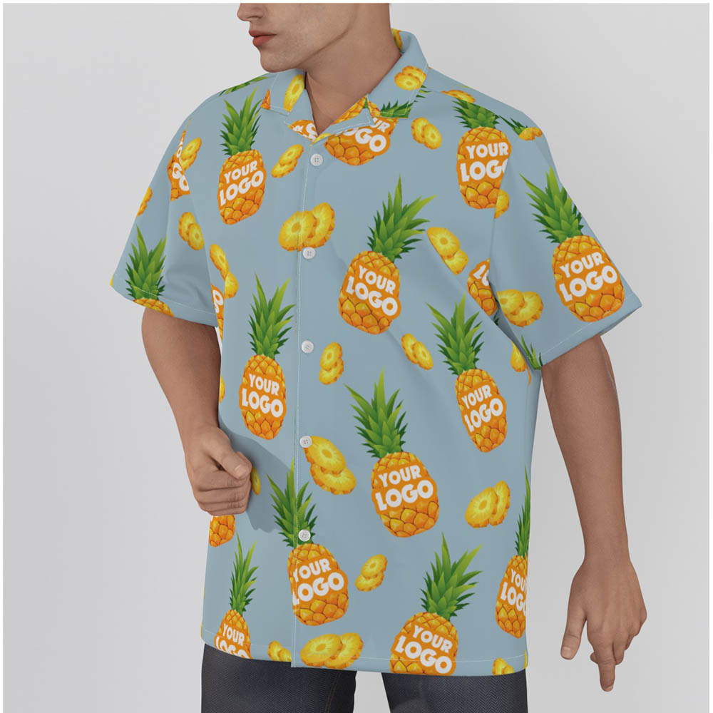 Funny Pineapple Blue Hawaiian Shirt With Custom Company Logo