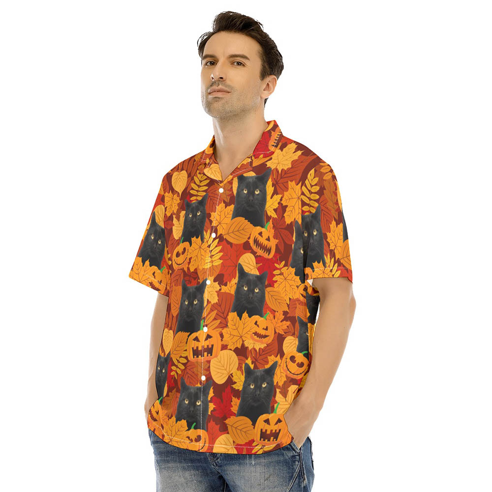 Black Cat Halloween Men's Hawaiian Shirt