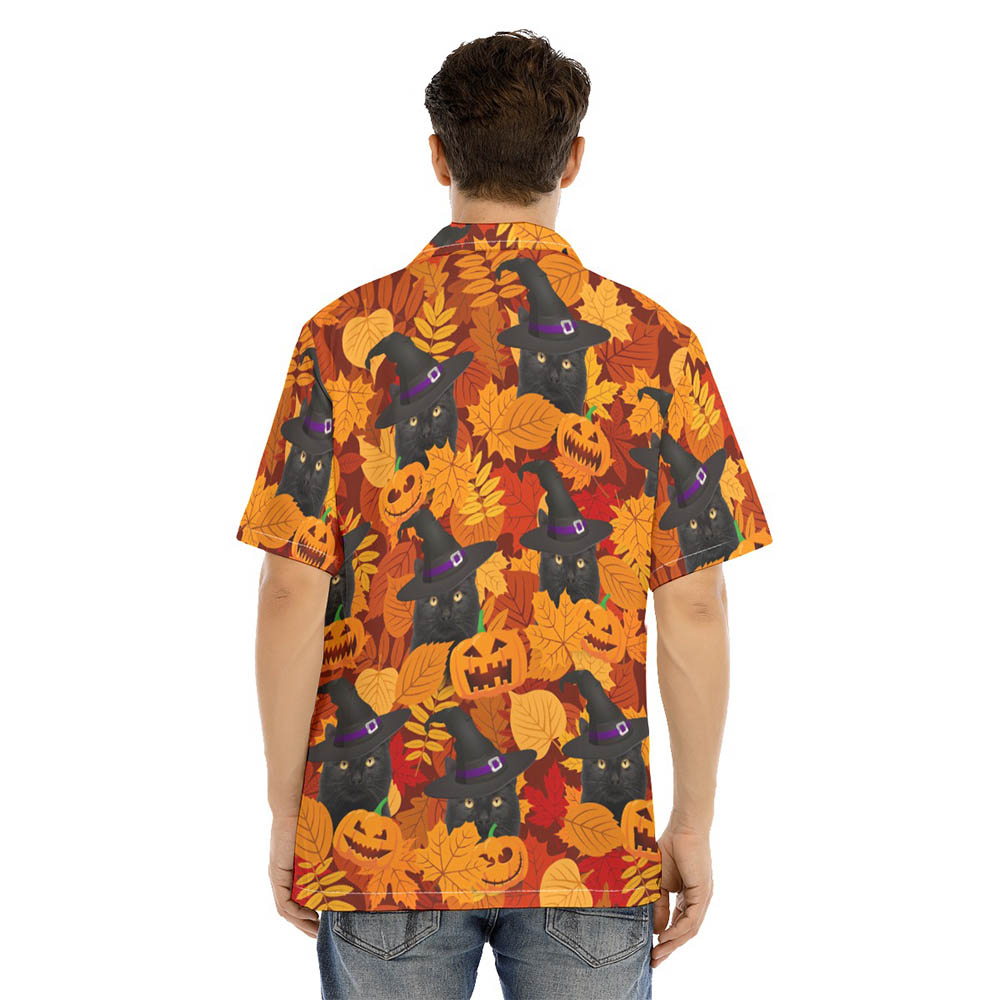 Funny Black Cat Witches Hat Halloween Hawaiian Shirt Costume