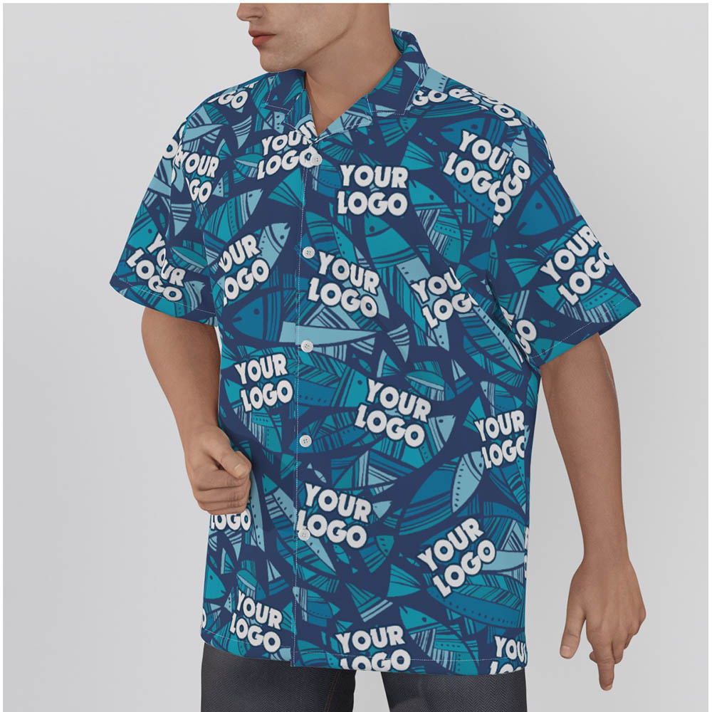 Custom Company Logo Blue Fish Hawaiian Shirt