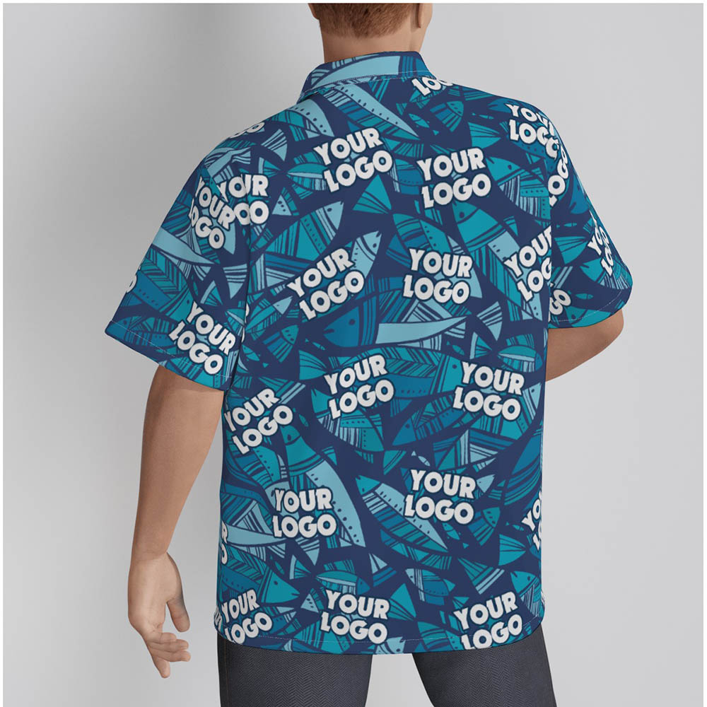 Custom Company Logo Blue Fish Hawaiian Shirt