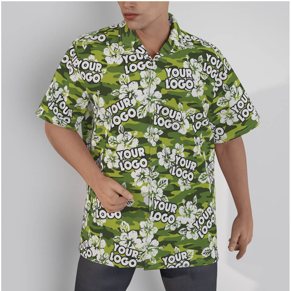 Camouflage Hibiscus Green Custom Logo Hawaiian Shirt - variant image 1