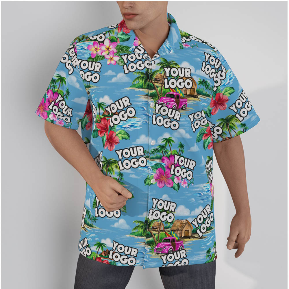 Tropical Islands Custom Logo Blue Hawaiian Shirt - variant image 1
