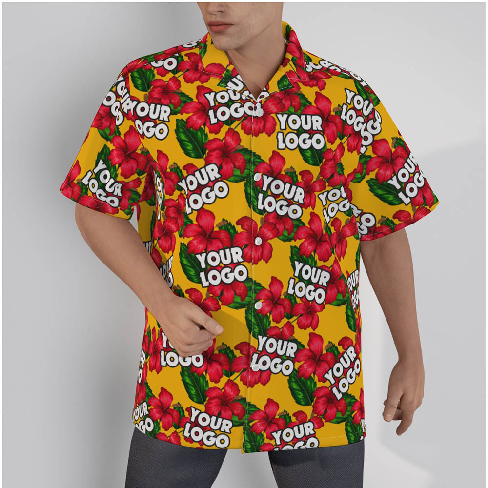 Hibiscus Custom Logo Yellow Hawaiian Shirt - variant image 1