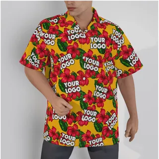 Hibiscus Custom Logo Yellow Hawaiian Shirt