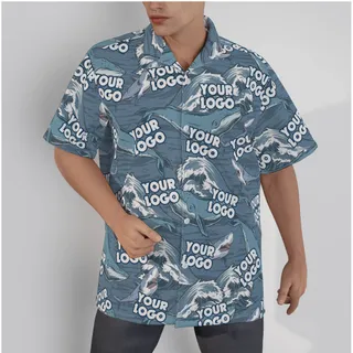 Vintage Blue Whale And Shark Custom Hawaiian Shirt With Company Logo