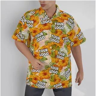 Yellow Hibiscus Custom Logo Hawaiian Shirts