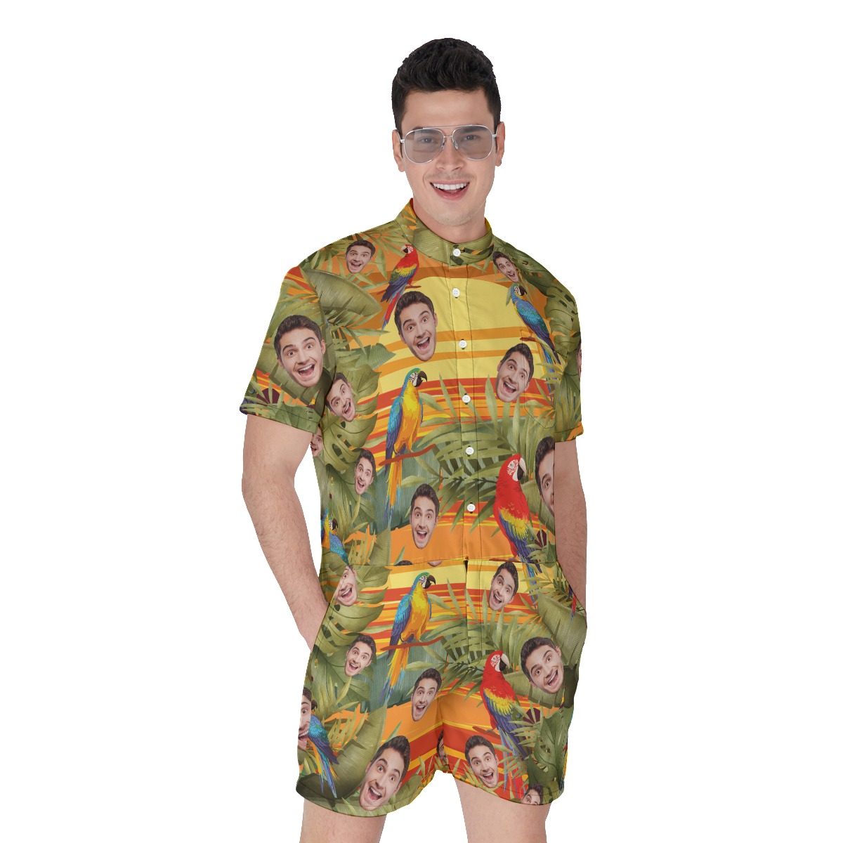 Hawaiian Sunset Personalized Hawaiian Romper With Faces For Men - variant image 1