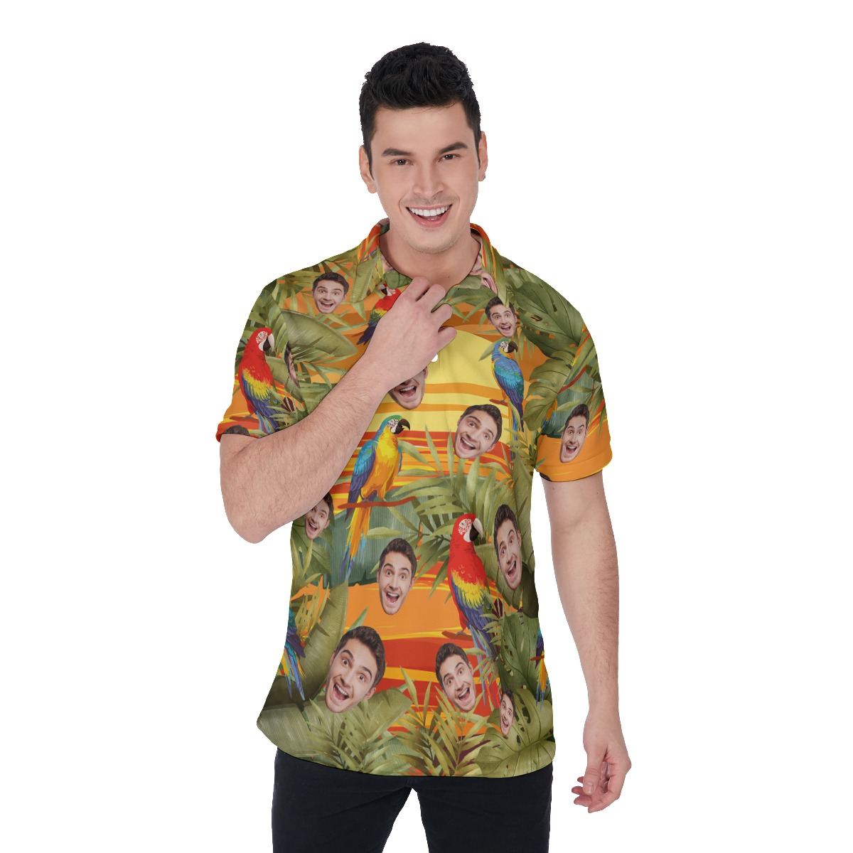 Custom Multiple Faces Beautiful Sunset Hawaiian Polo Shirt - variant image 1