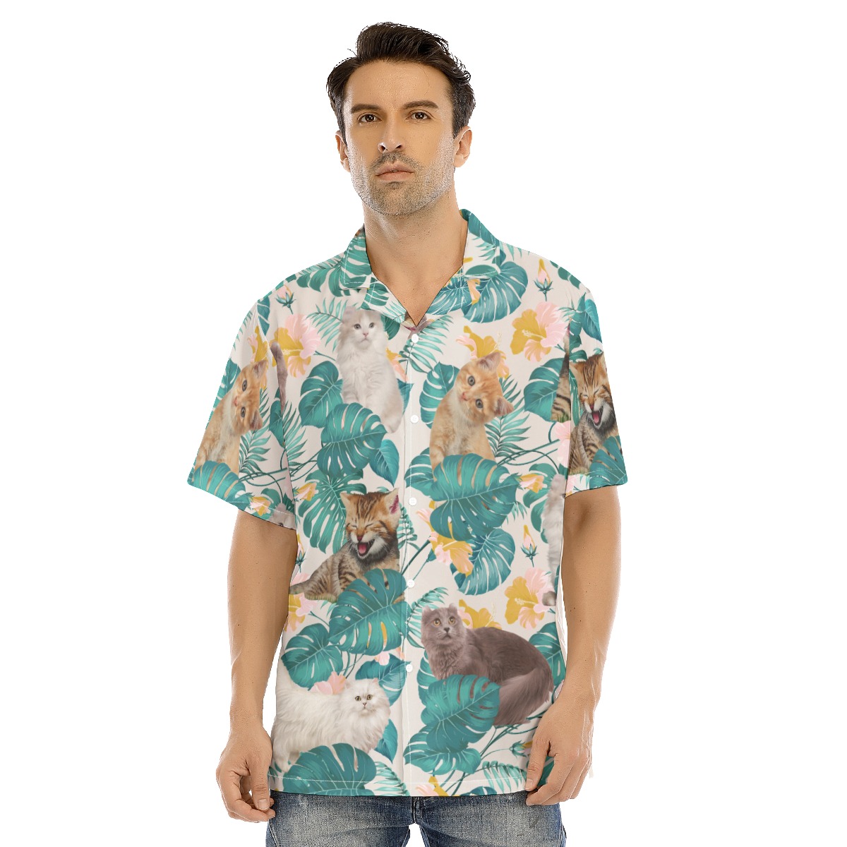Lovely Cats Button Hawaiian Shirt For Men - variant image 1