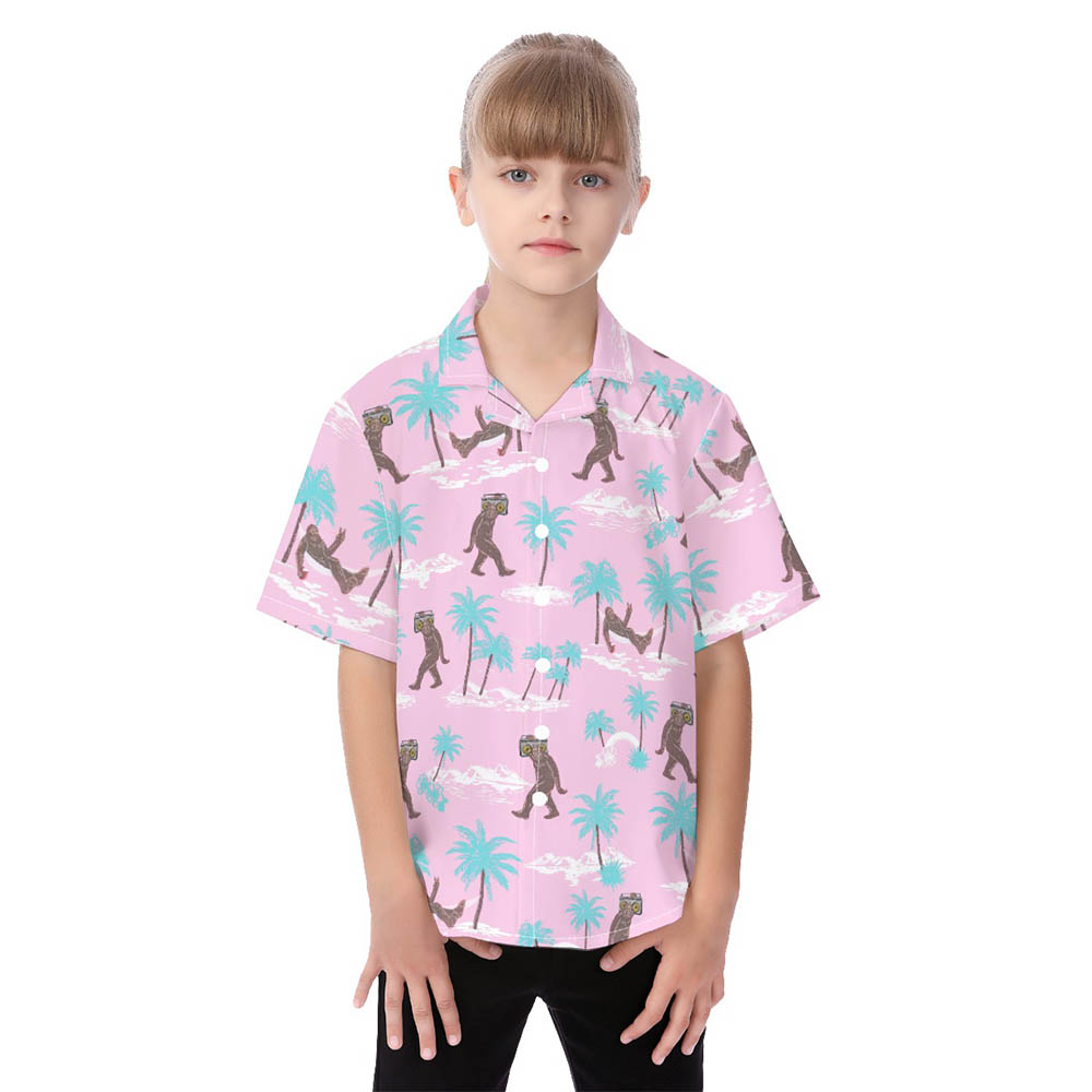 Cute Bigfoot Button Up Hawaiian Shirt For Kids - variant image 1