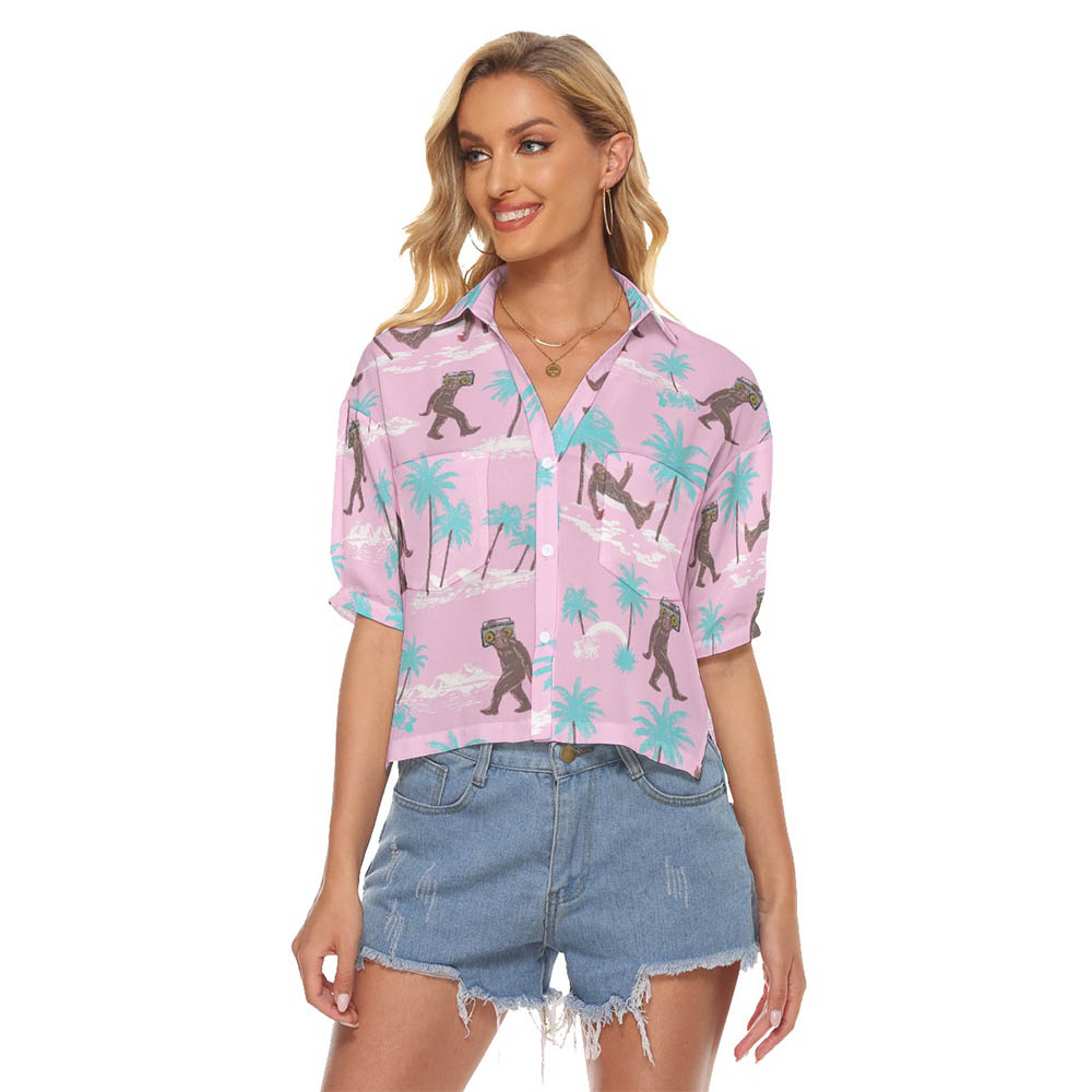 Funny Bigfoot Pink Tropical Crop Top Shirt For Women - variant image 1