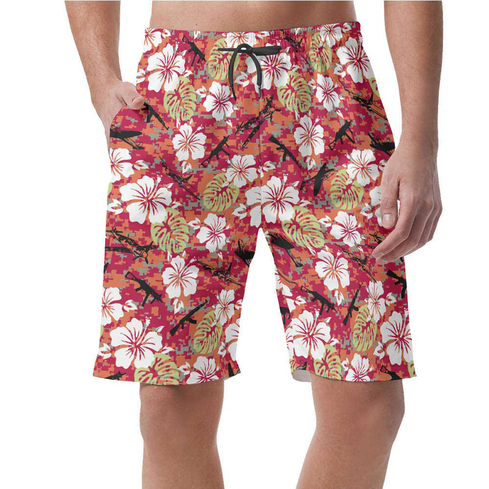 Camo Floral Tactical Hawaiian Beach Shorts For Men - variant image 1