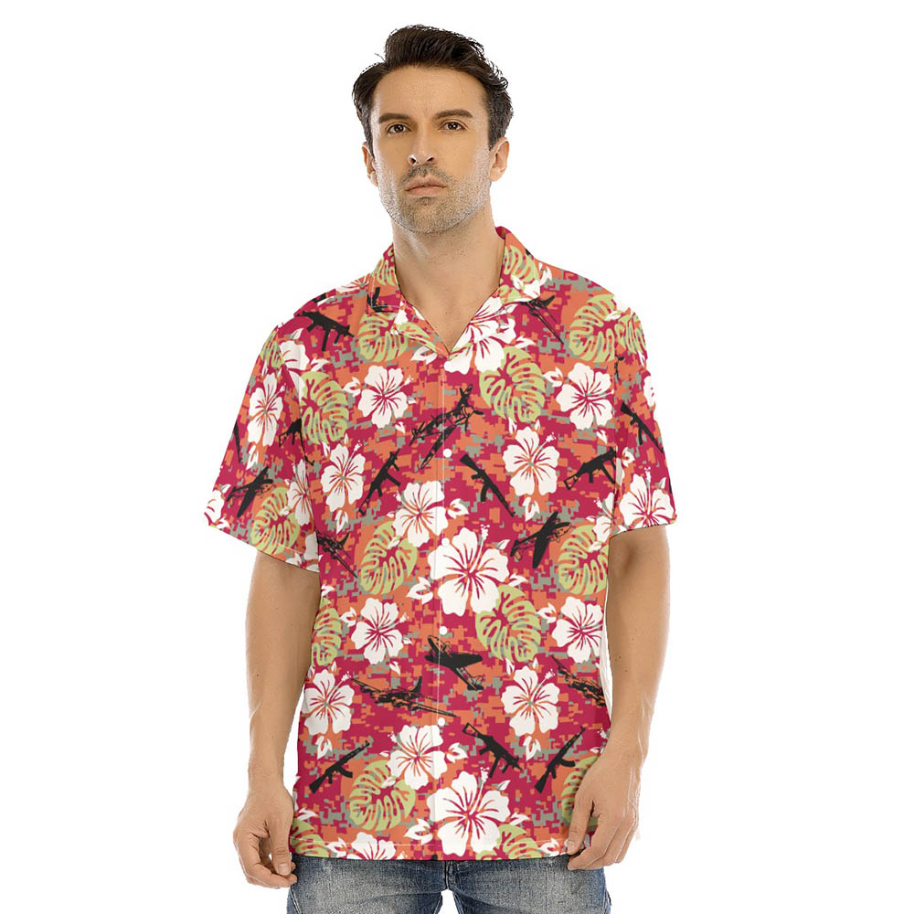 Tactical Camo Hibiscus Red Hawaiian Shirt - variant image 1