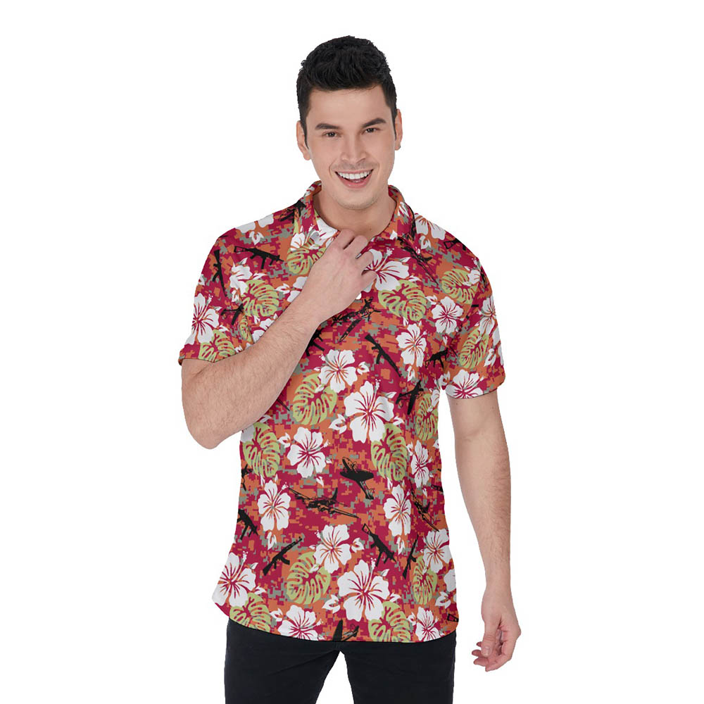 Camouflage Floral Tactical Hawaiian Men's Polo Shirt - variant image 1
