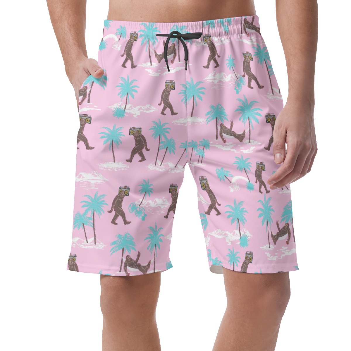 Pink Sasquatch Hawaiian Beach Shorts For Men - variant image 1