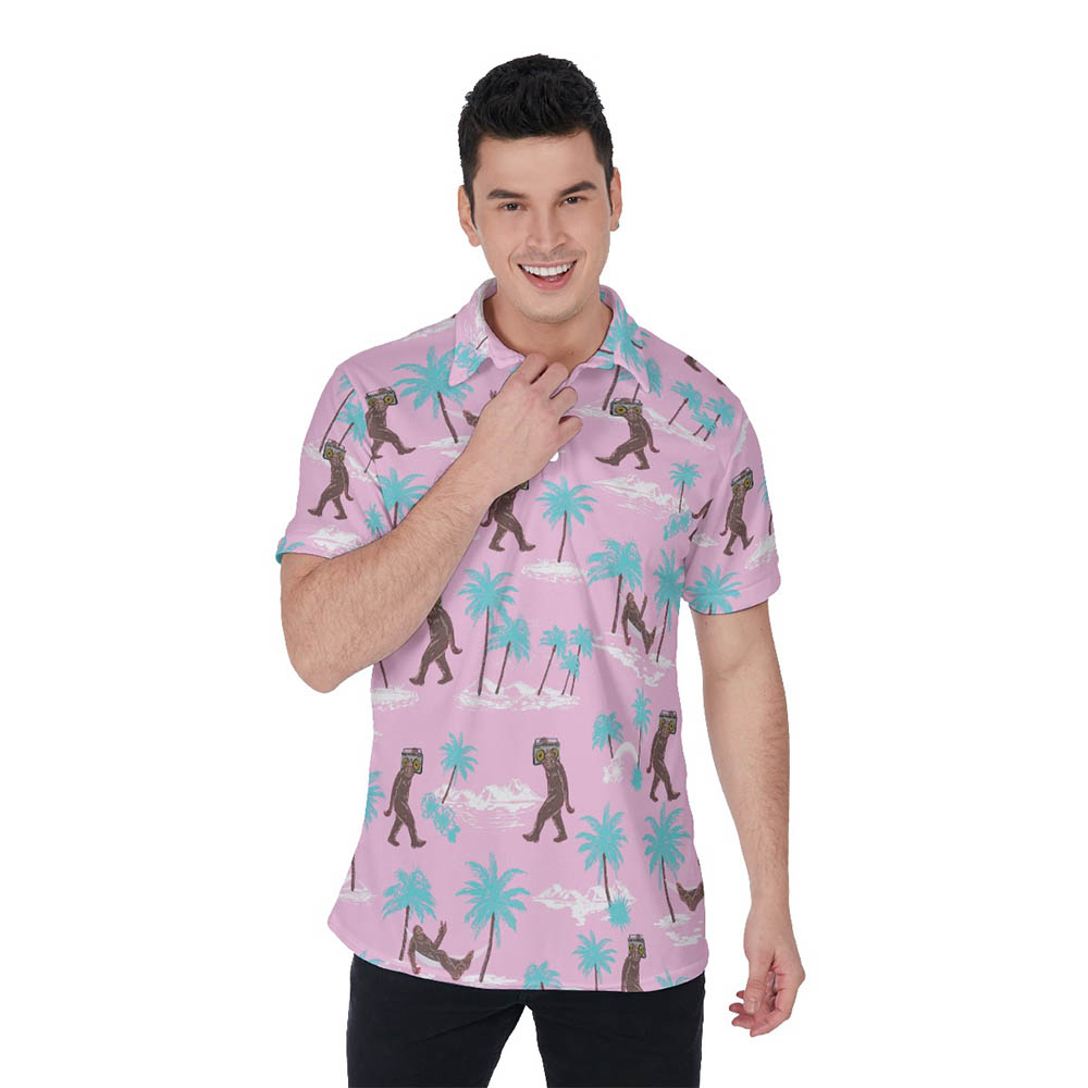 Pink Sasquatch Hawaiian Golf Shirt For Men - variant image 1