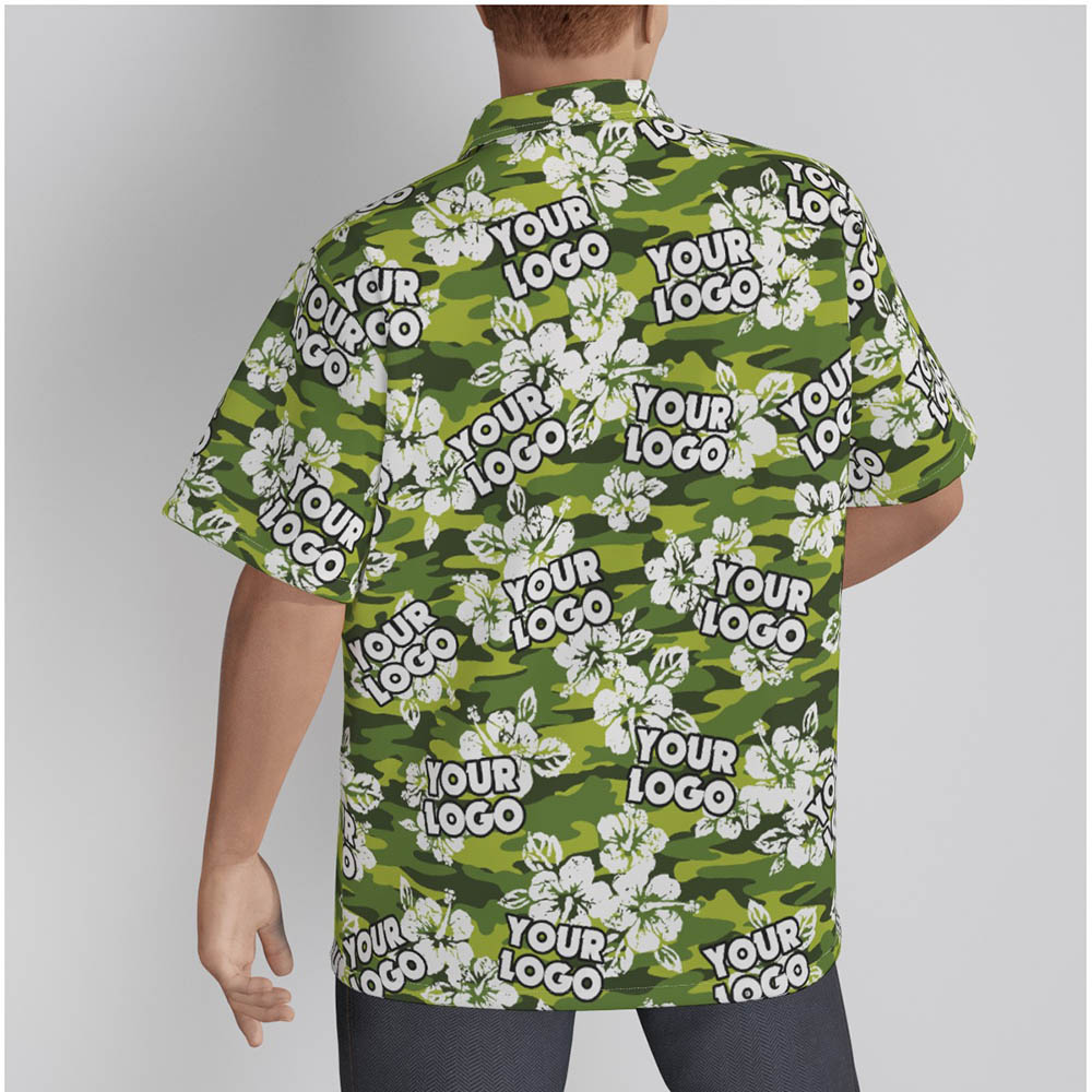 Camouflage Hibiscus Green Custom Logo Hawaiian Shirt