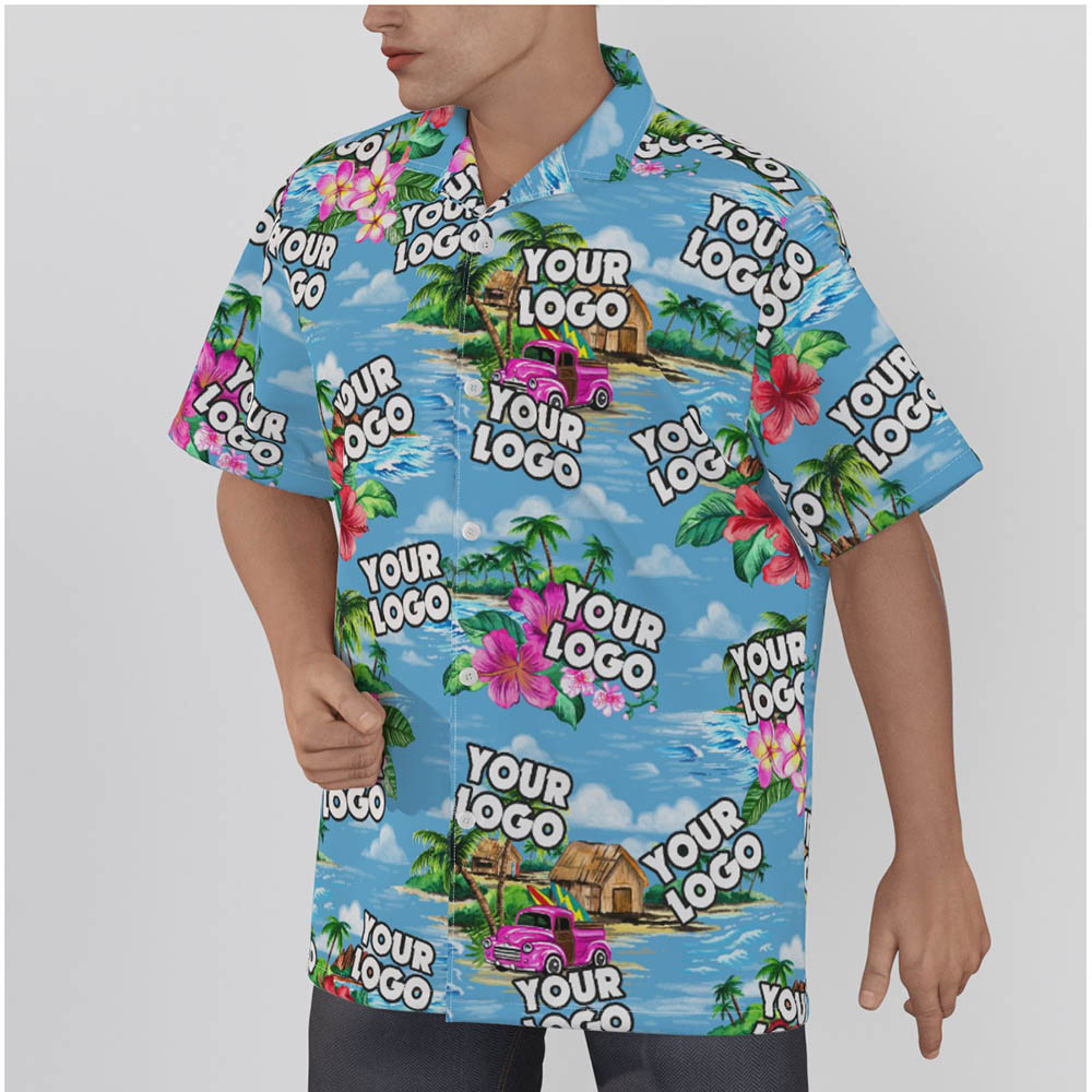 Tropical Islands Custom Logo Blue Hawaiian Shirt