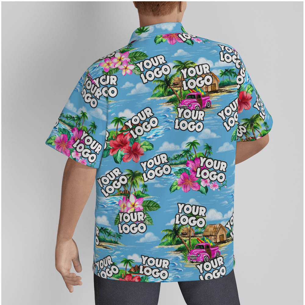 Tropical Islands Custom Logo Blue Hawaiian Shirt