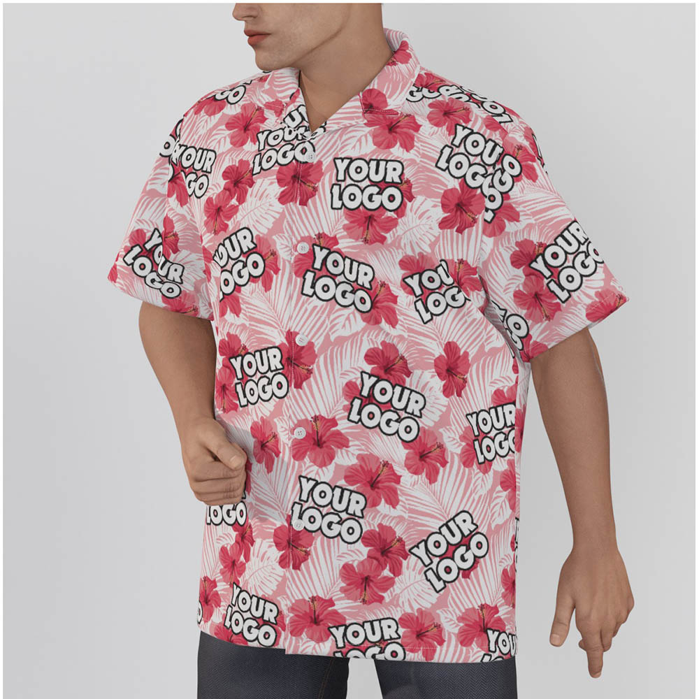 Custom Logo Hibiscus Pink Hawaiian Shirt