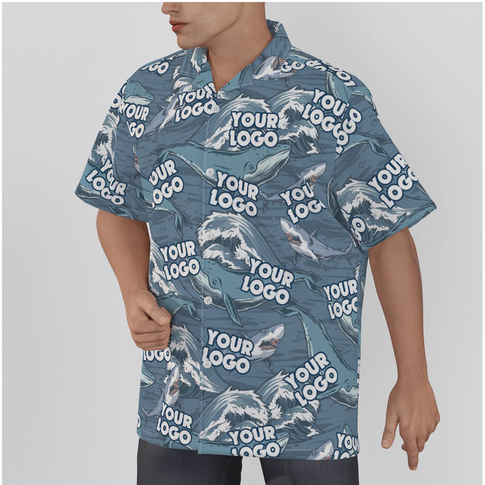 Vintage Blue Whale And Shark Custom Hawaiian Shirt With Company Logo