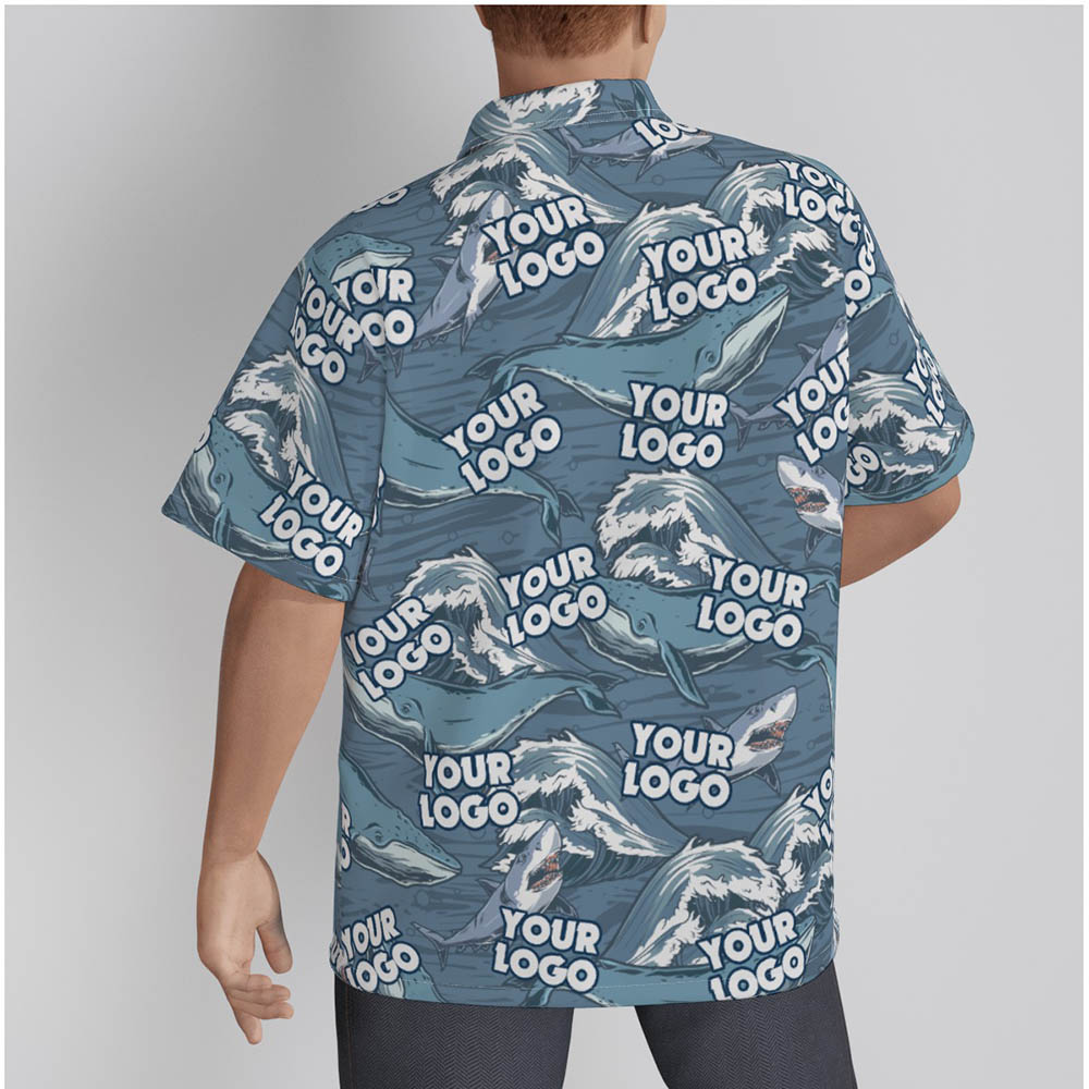 Vintage Blue Whale And Shark Custom Hawaiian Shirt With Company Logo