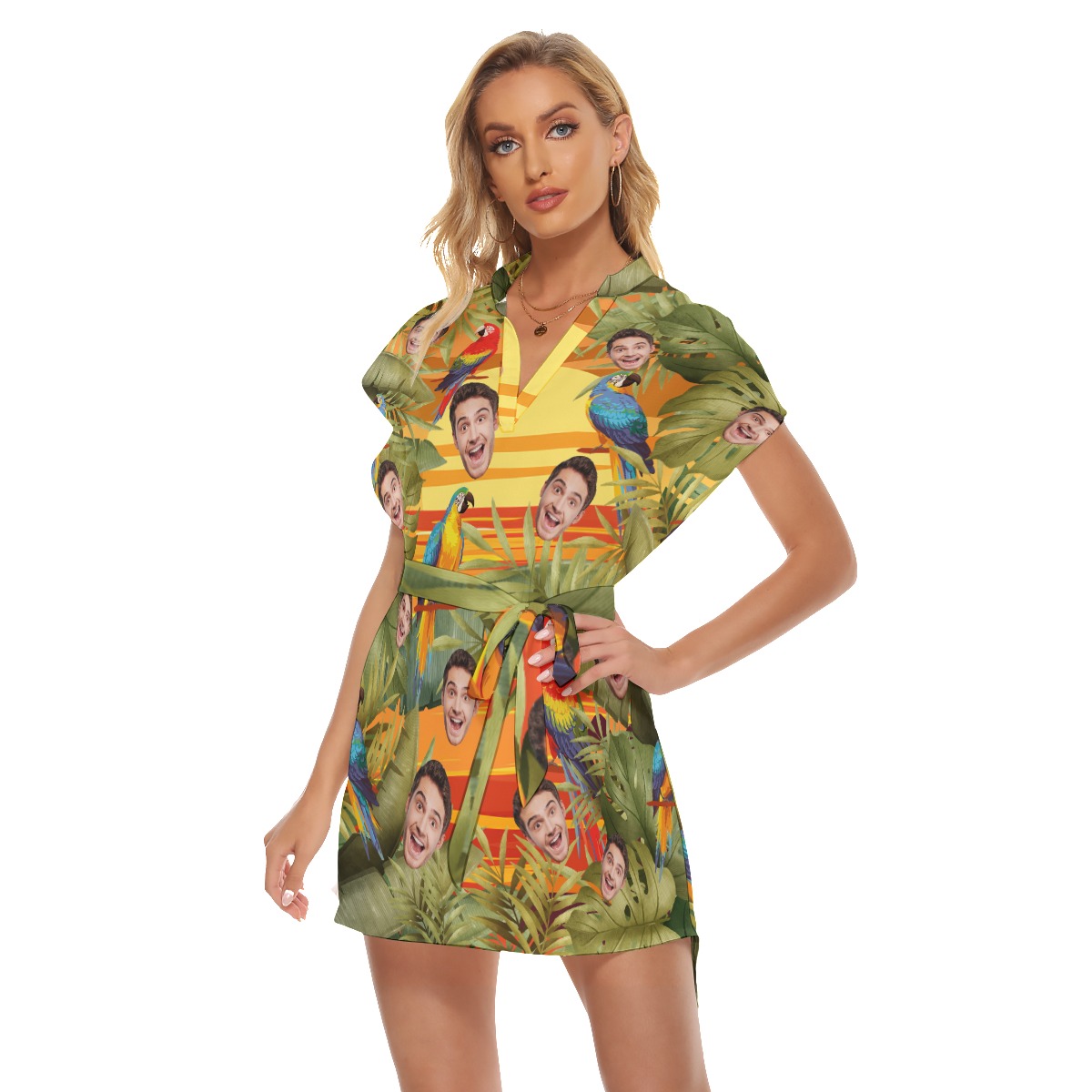 Lovely Custom Summer Dress With Collar And Belt For Women