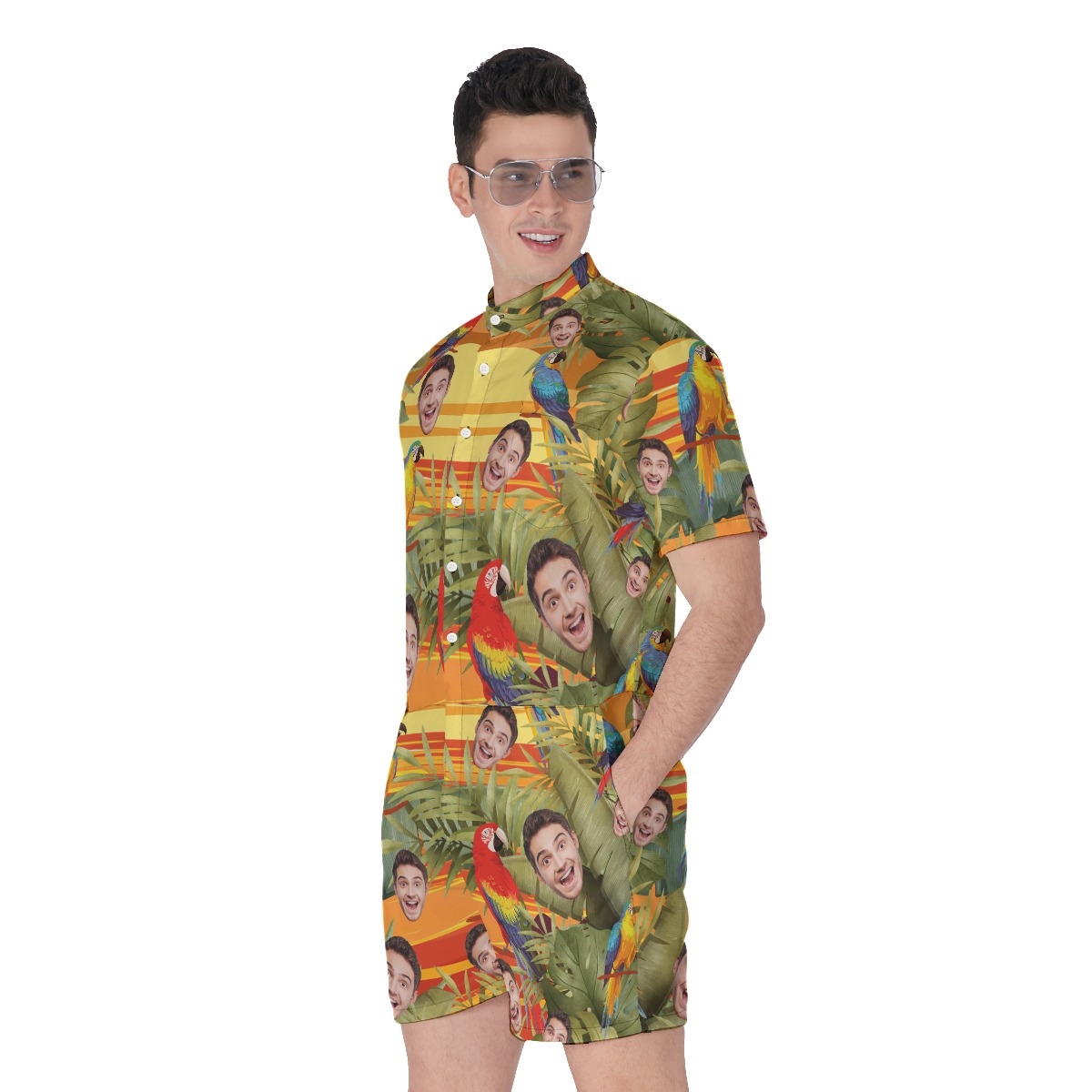 Hawaiian Sunset Personalized Hawaiian Romper With Faces For Men