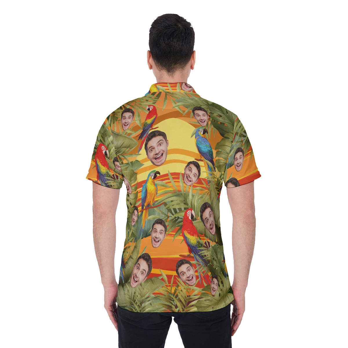 Custom Multiple Faces Beautiful Sunset Hawaiian Polo Shirt