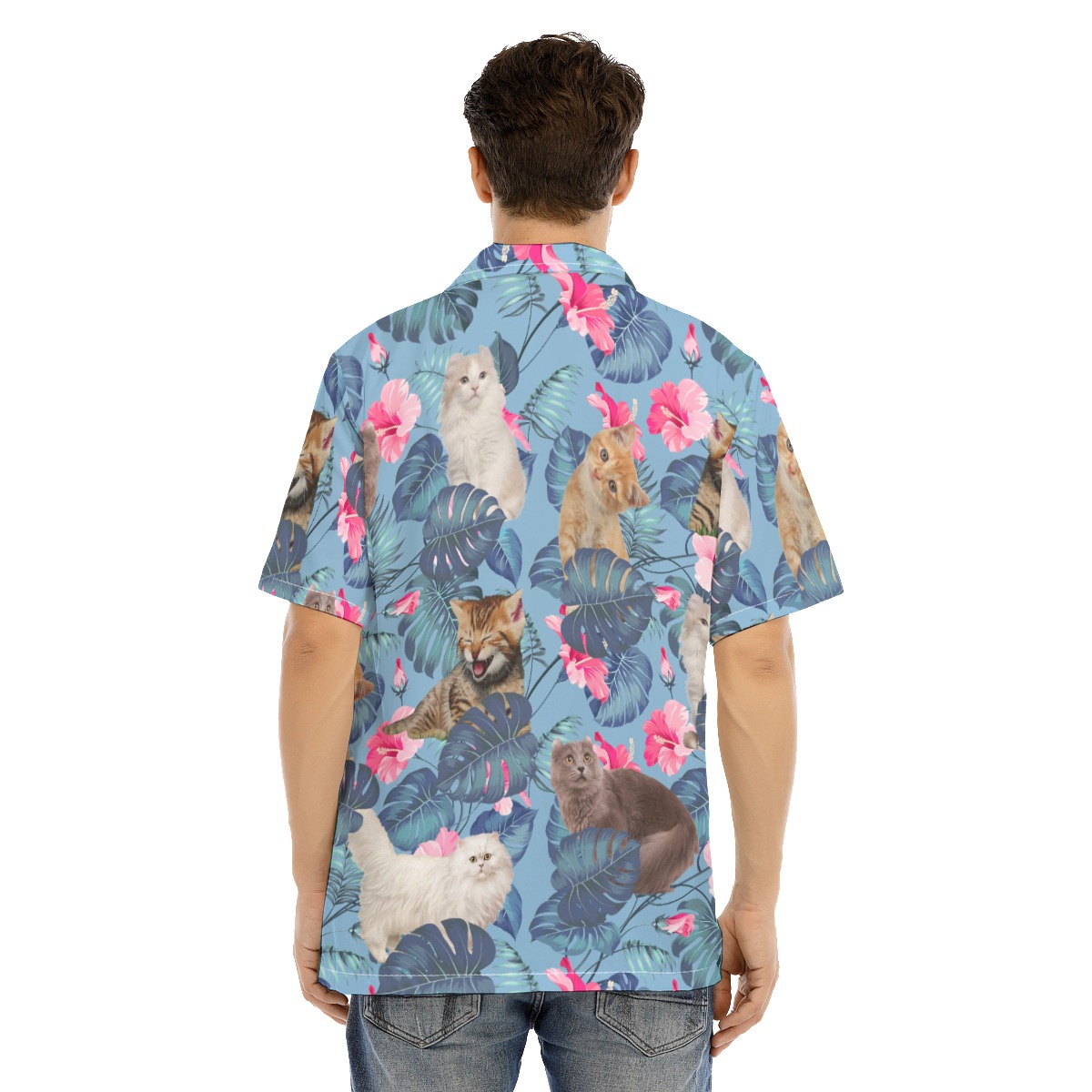 Tropical Cat Print Aloha Shirt For Men