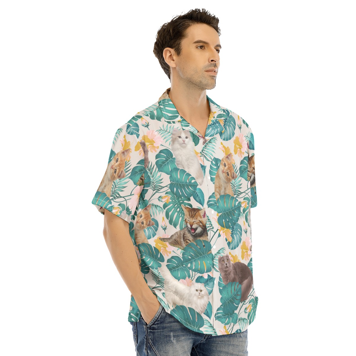 Lovely Cats Button Hawaiian Shirt For Men