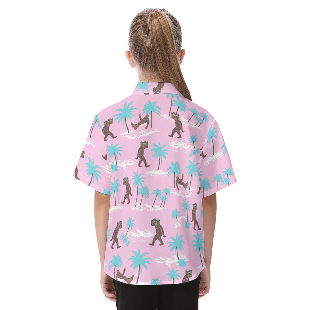 Cute Bigfoot Button Up Hawaiian Shirt For Kids