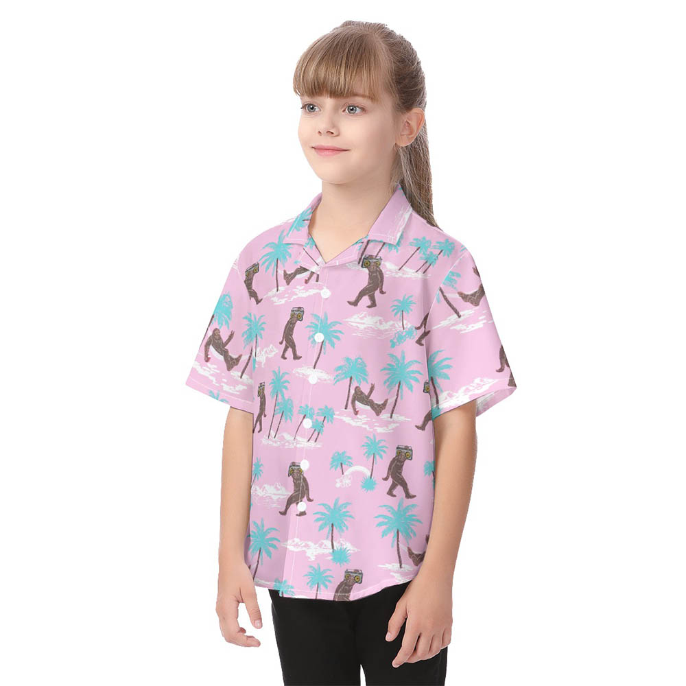Cute Bigfoot Button Up Hawaiian Shirt For Kids