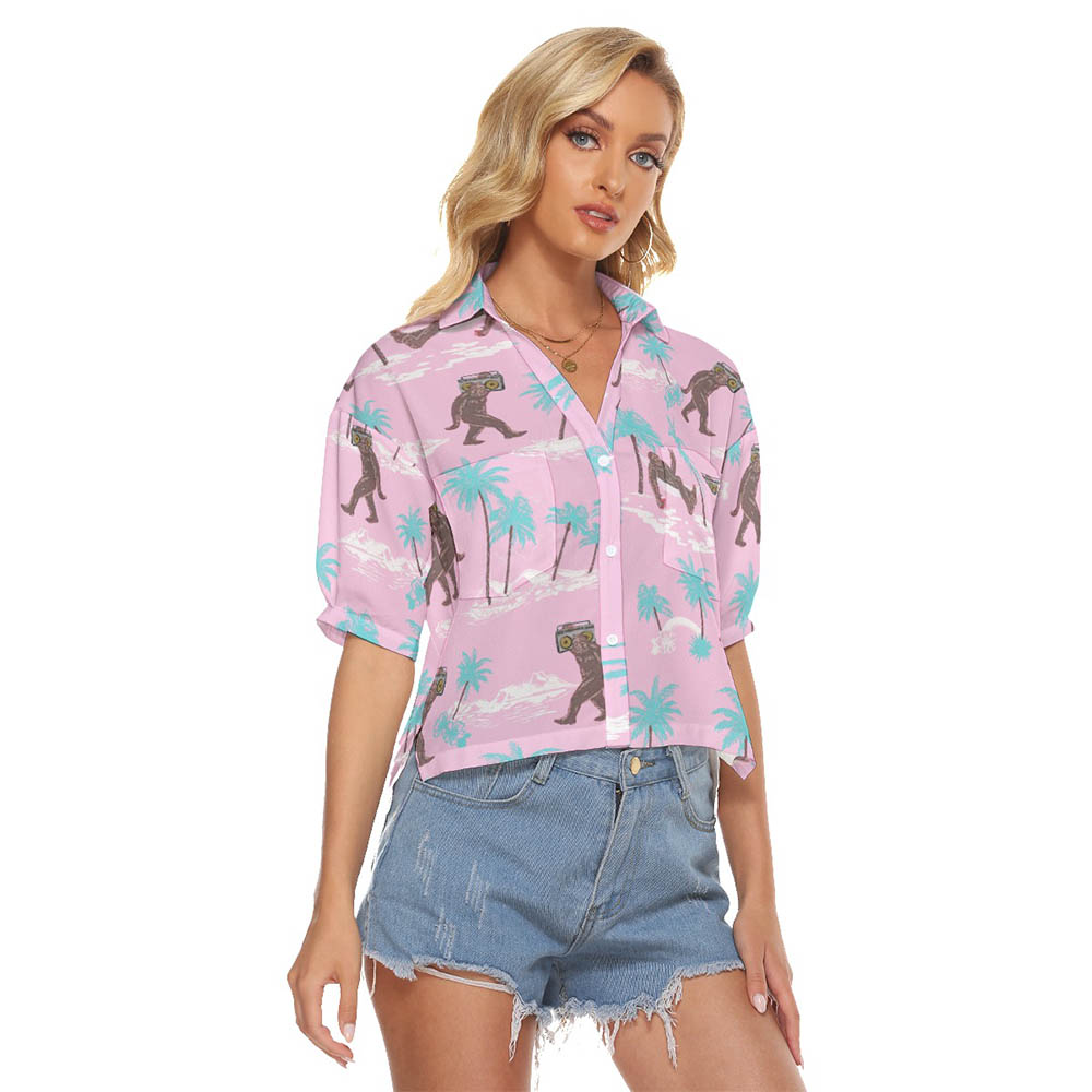 Funny Bigfoot Pink Tropical Crop Top Shirt For Women