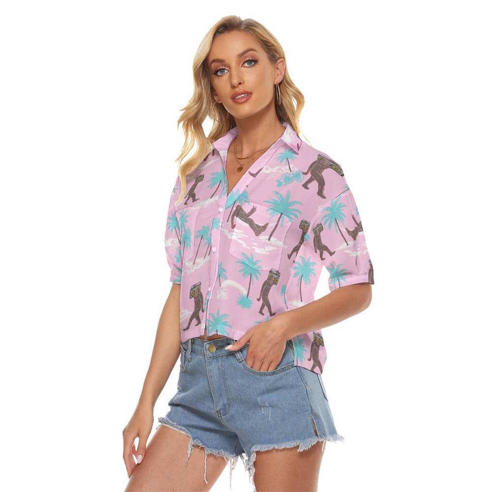 Funny Bigfoot Pink Tropical Crop Top Shirt For Women