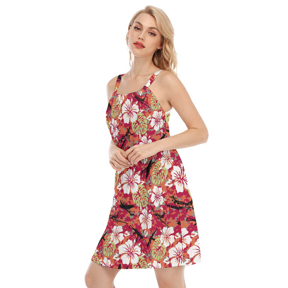 Hibiscus Tactical Red Aloha Cami Dress