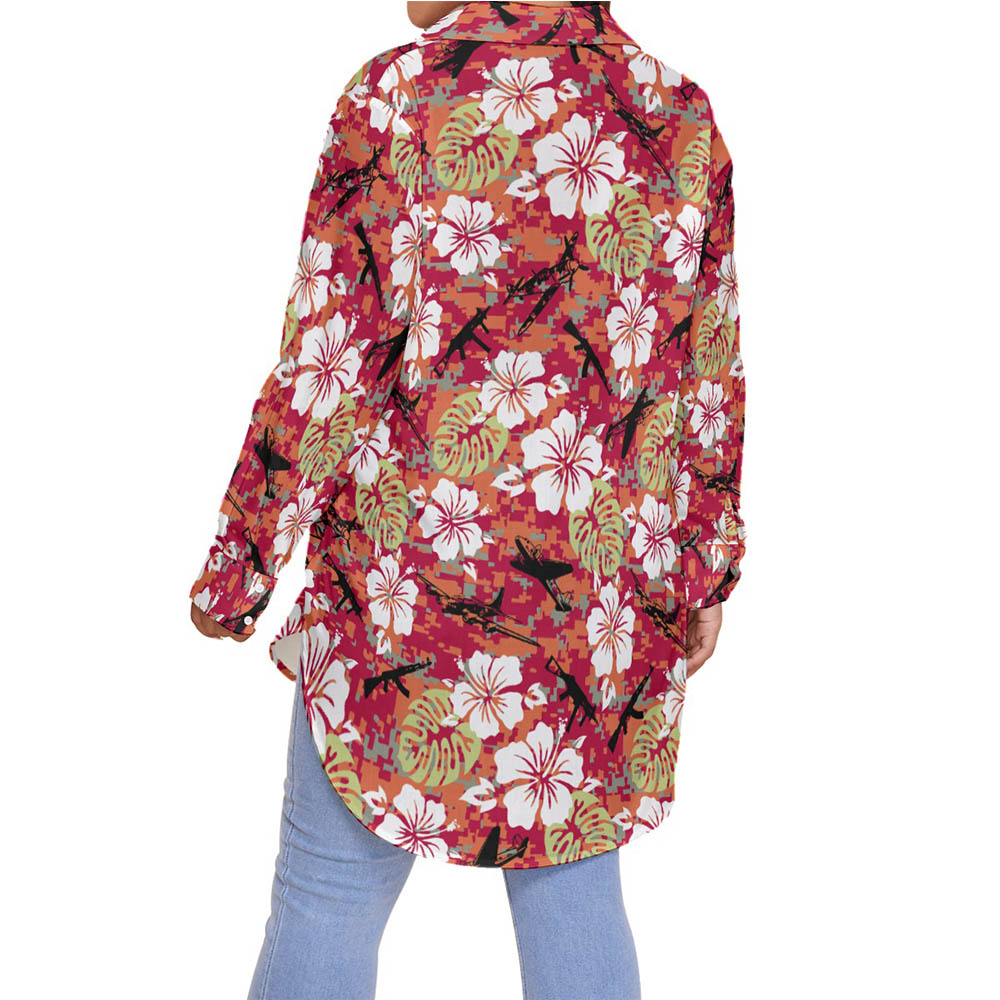 Cool Tactical Gun Camo Hibiscus Hawaiian Plus Size Shirt For Women