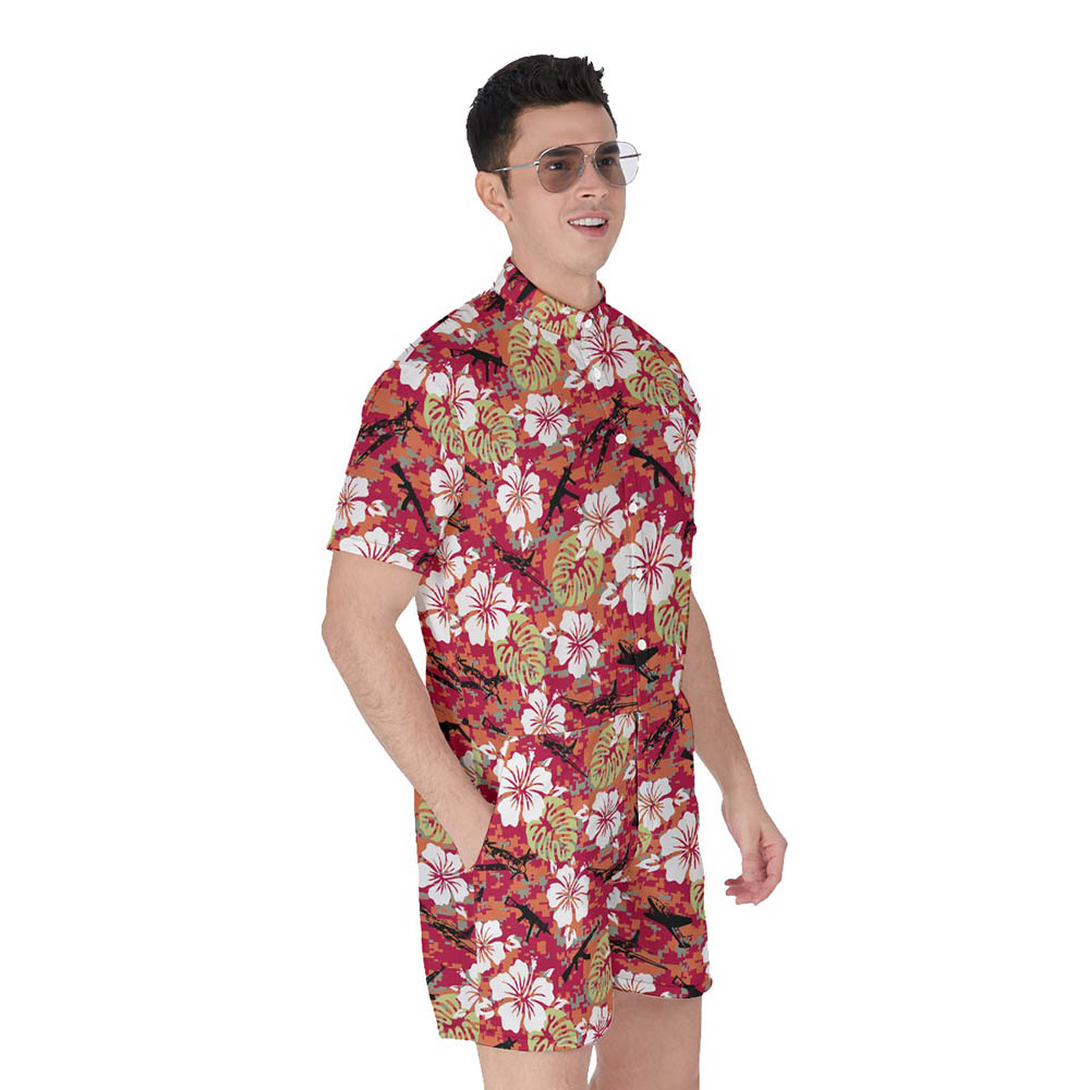 Camo Hibiscus Tactical Gun Hawaiian Romper For Men