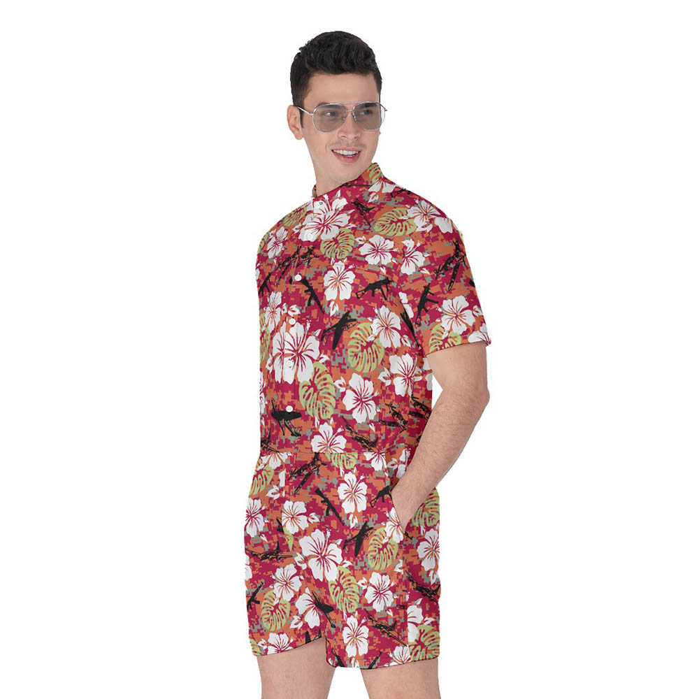 Camo Hibiscus Tactical Gun Hawaiian Romper For Men