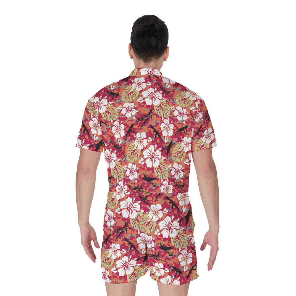 Camo Hibiscus Tactical Gun Hawaiian Romper For Men