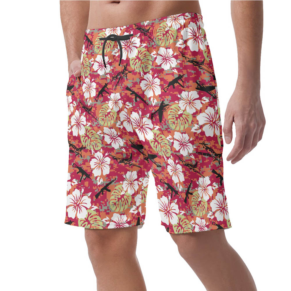 Camo Floral Tactical Hawaiian Beach Shorts For Men