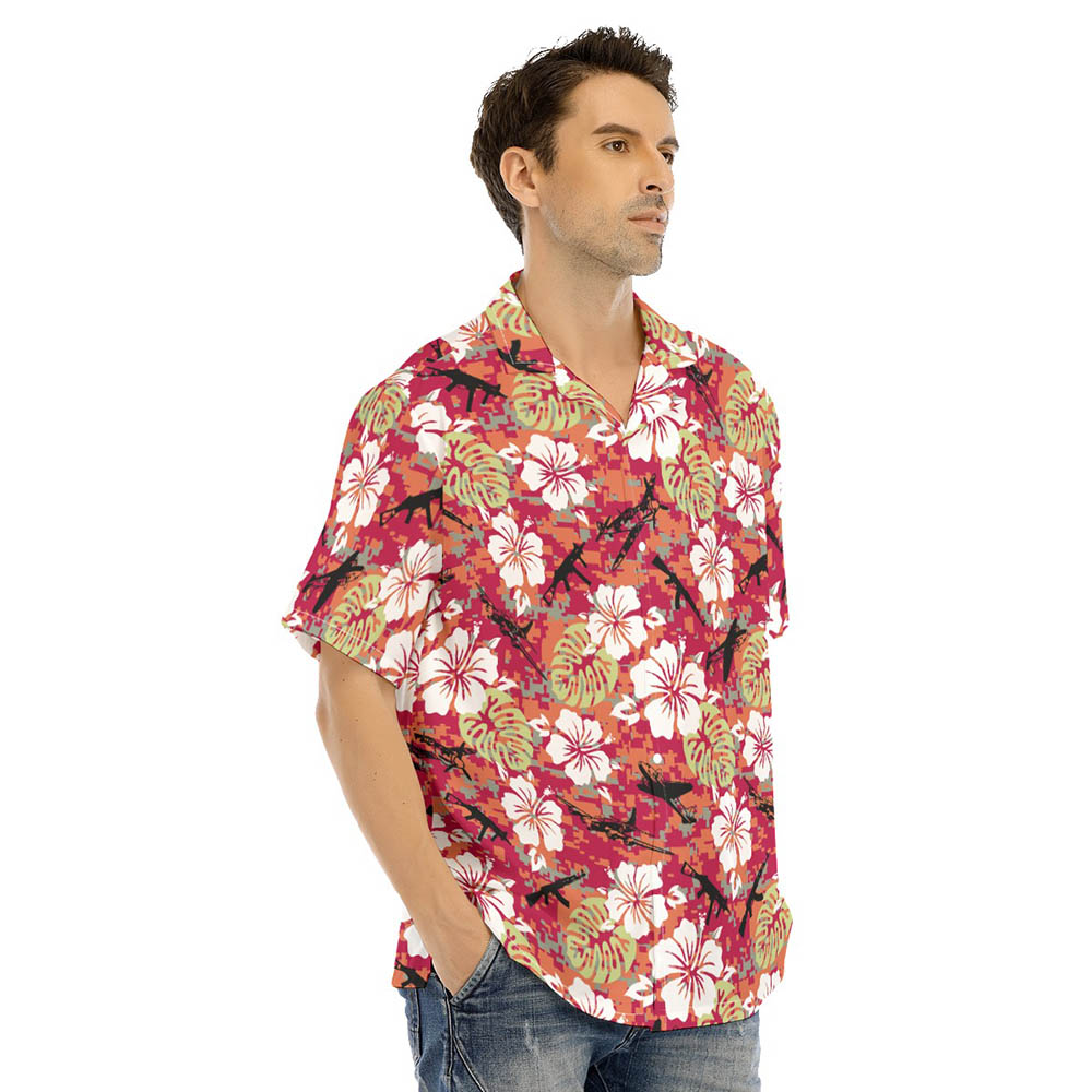 Tactical Camo Hibiscus Red Hawaiian Shirt