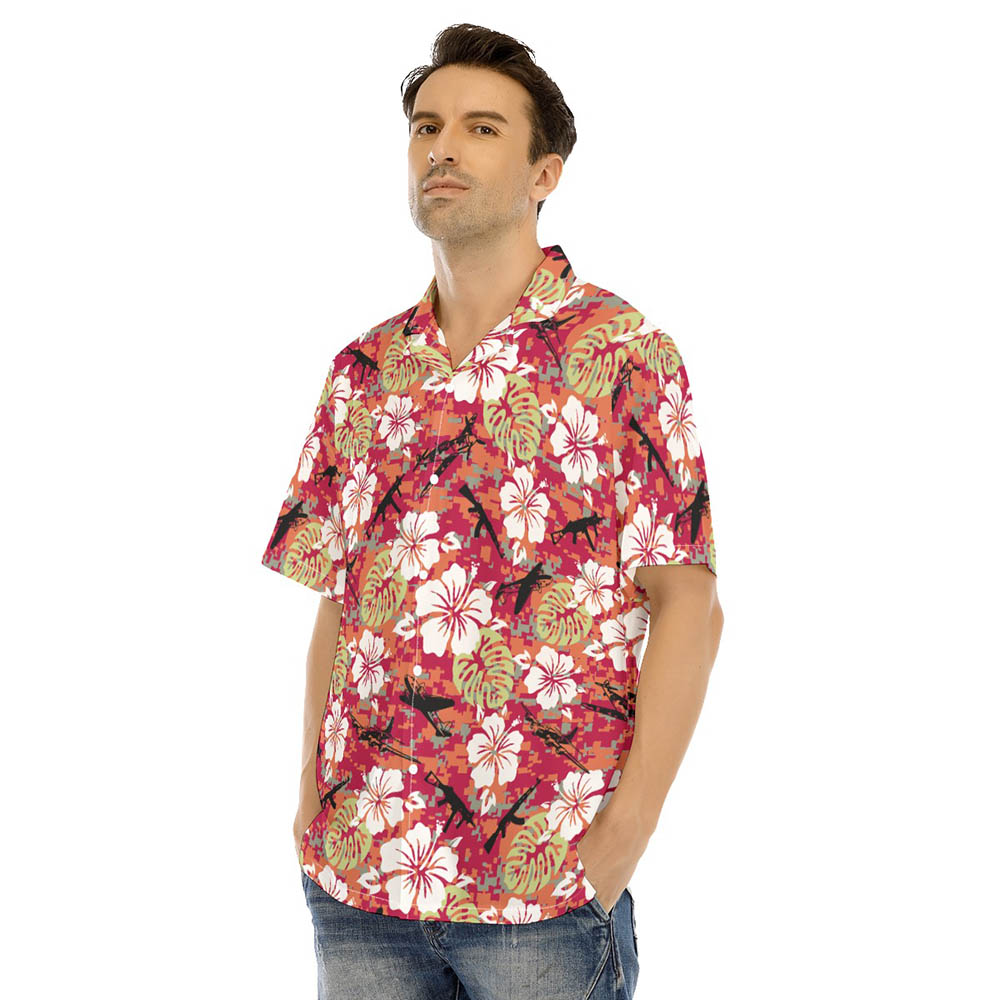 Tactical Camo Hibiscus Red Hawaiian Shirt