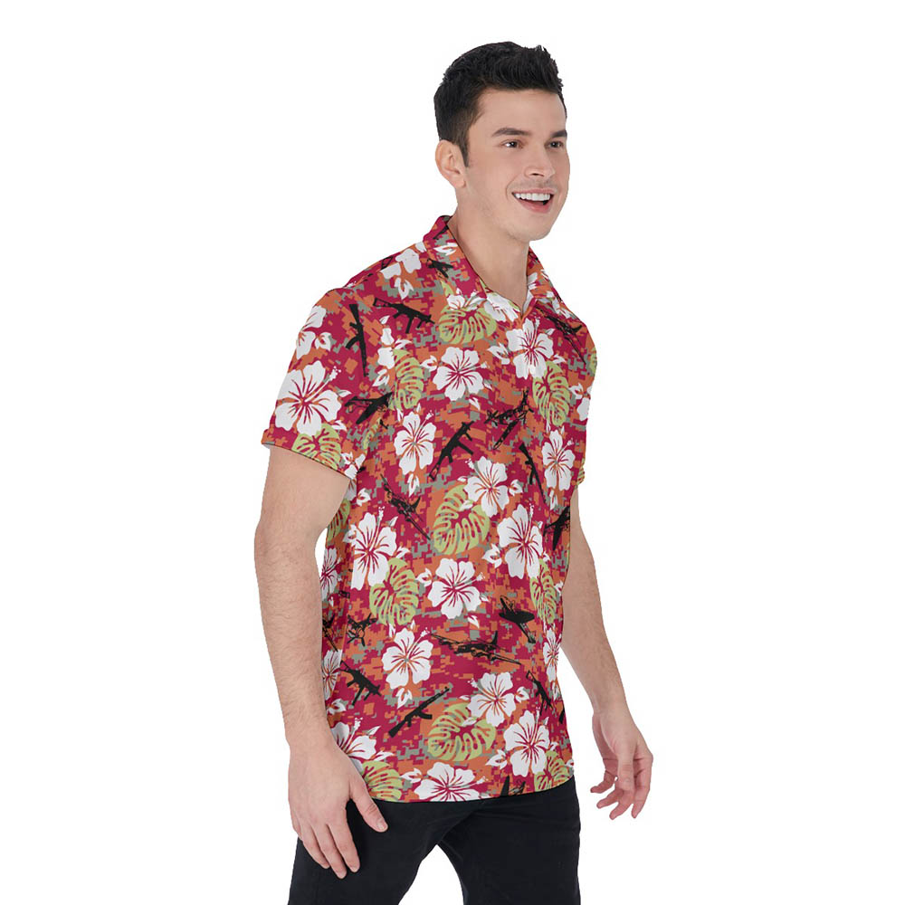 Camouflage Floral Tactical Hawaiian Men's Polo Shirt